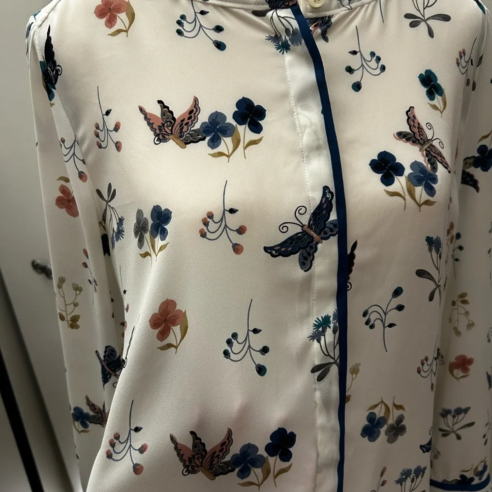 Ann Taylor LOFT Size Medium Sheer Floral Spring Colorful Blouse - Picture 5 of 8